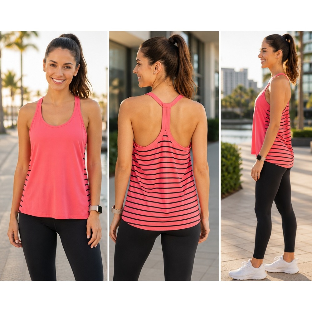 U.S. Polo Assn Polo Shirt Womens L Pink Black Striped Short Sleeve Casual